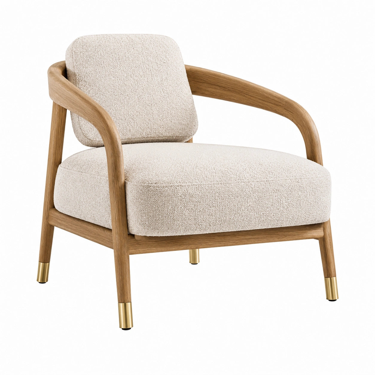 Sessel mit Eichenholzrahmen und Bouclé-Stoff Beige