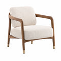 Sessel aus Walnussholz mit Bouclé-Stoff und Messingakzenten, Beige