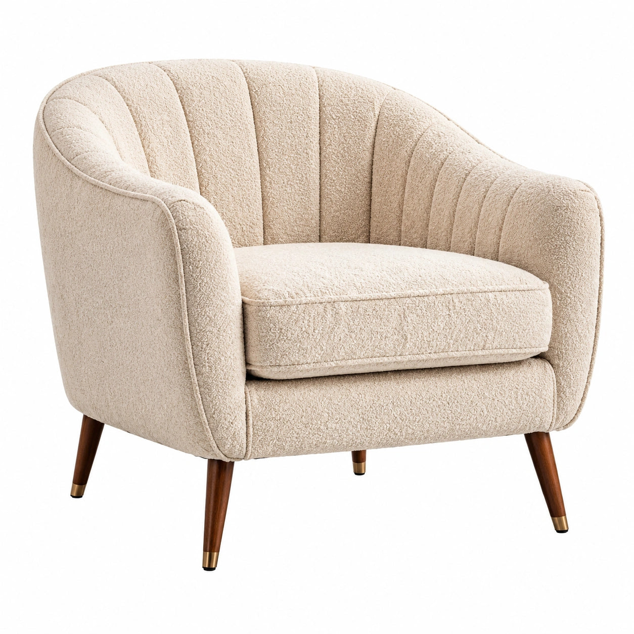 Runder Bouclé-Sessel mit Holzbeinen Beige