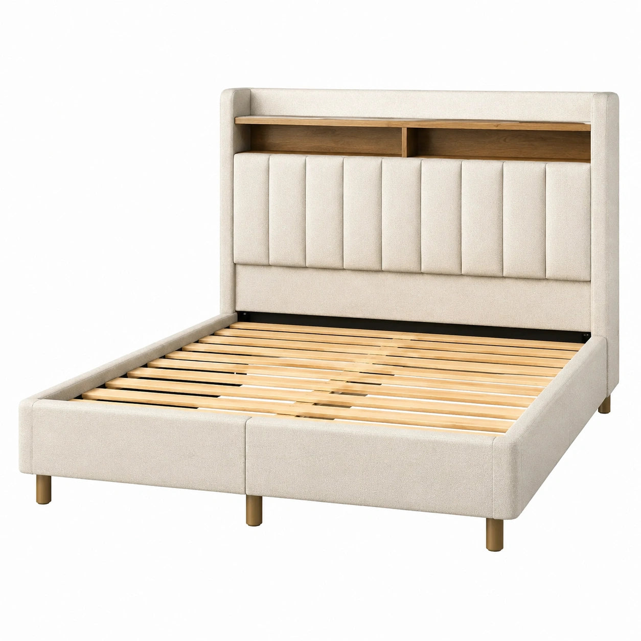 Polster-Doppelbett Stoff 200x160 cm mit Regal Beige
