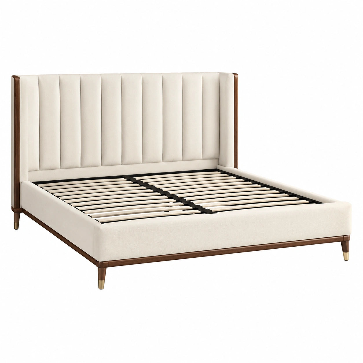 Doppelbett Holz und Polyester 200x160 cm Beige