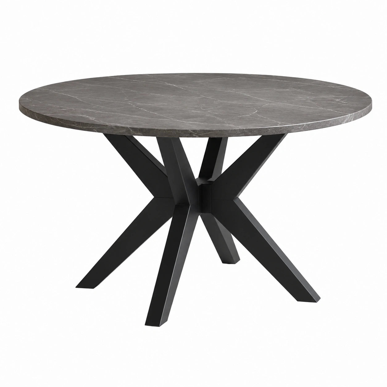Runder Esstisch mit Keramiktischplatte und Metallgestell Durchmesser 120 cm Grau/Schwarz