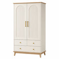 Kleiderschrank 2 Türen MDF mit Holzfurnier Weiß