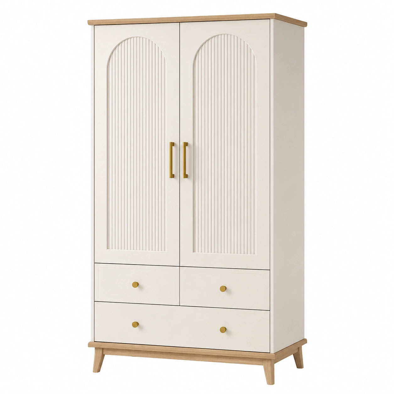Kleiderschrank 2 Türen MDF mit Holzfurnier Weiß