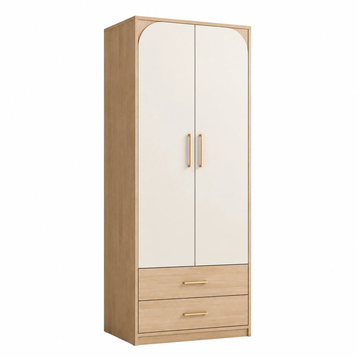 Kleiderschrank mit zwei Türen und zwei Schubladen aus Holzwerkstoff, Eiche Beige