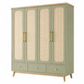 Kleiderschrank mit Rattangeflecht-Türen MDF 200x180x60 cm Grün/Gold