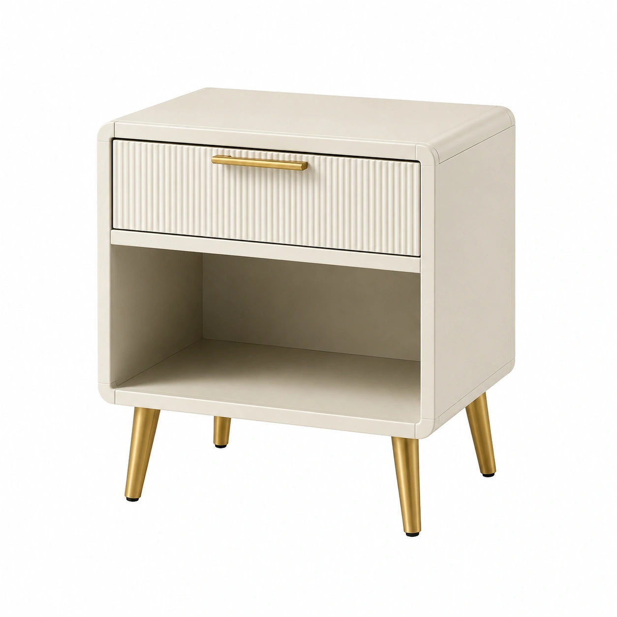 Nachttisch Holz MDF 50x40x60cm Beige Metallbeine